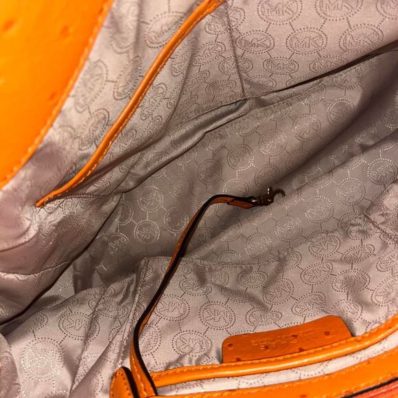 Michael Kors Orange Ostrich-Embossed Satchel - Picture 4 of 6